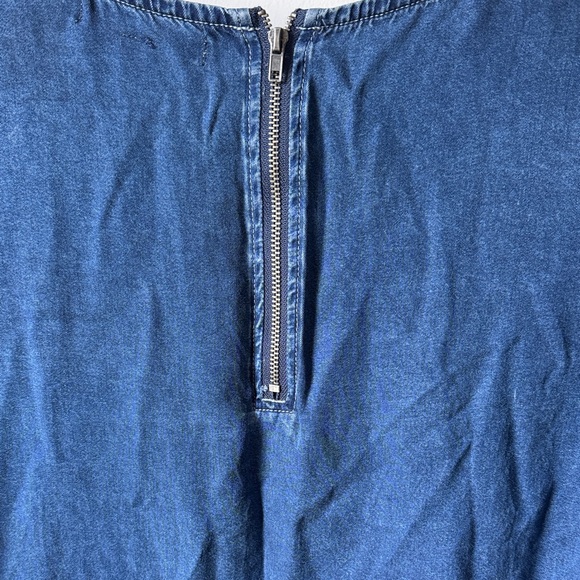 Miami Denim Chambray Ruffle Hem Peplum Blouse EUC - Picture 7 of 7